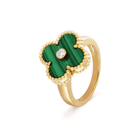 [Love's Uplift]CLOVER MALACHITE RING GOLD DIAMOND