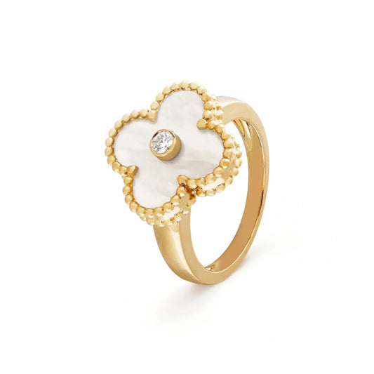 [Love's Uplift]CLOVER PINK MOP RING GOLD DIAMOND