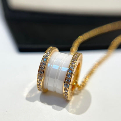 [Love's Uplift]ZERO 1 WHITE CERAMIC DIAMOND PINK GOLD NECKLACE
